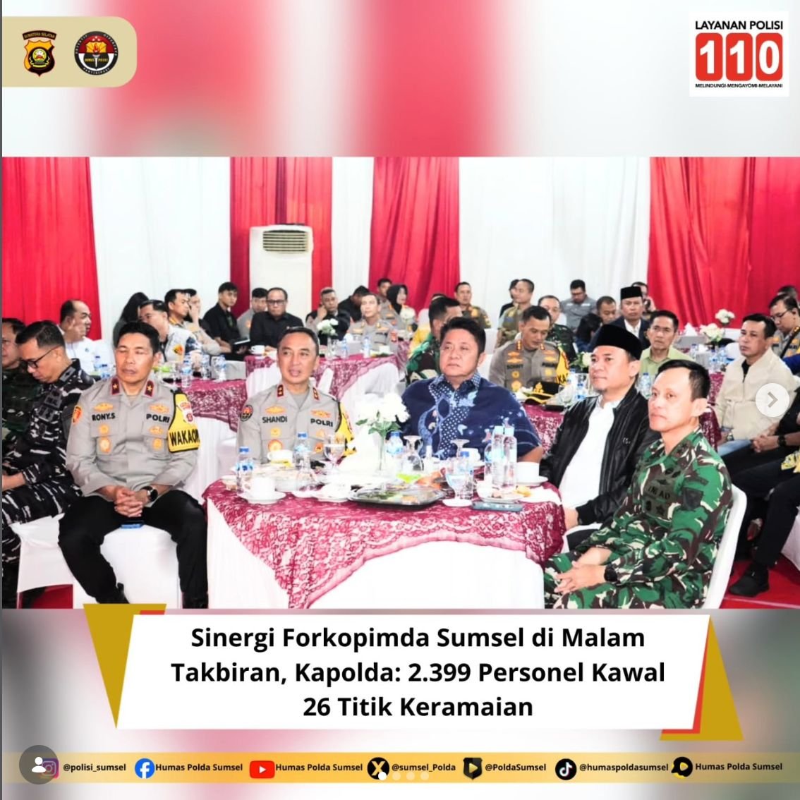 Sinergi Forkopimda Sumsel di Malam Takbiran, Kapolda: 2.399 Personel Kawal 26 Titik Keramaian